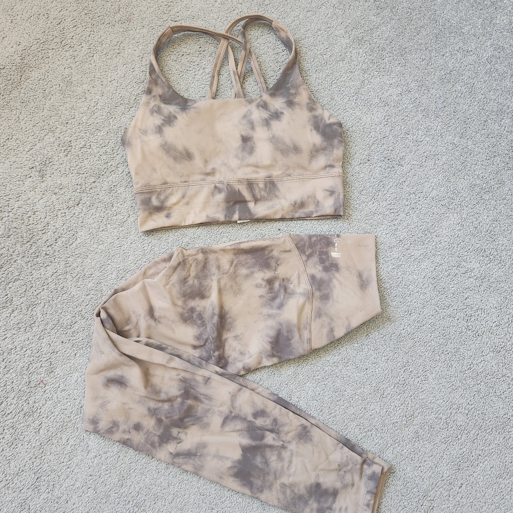 Tie Dye Tan Brown Yoga Pants Set